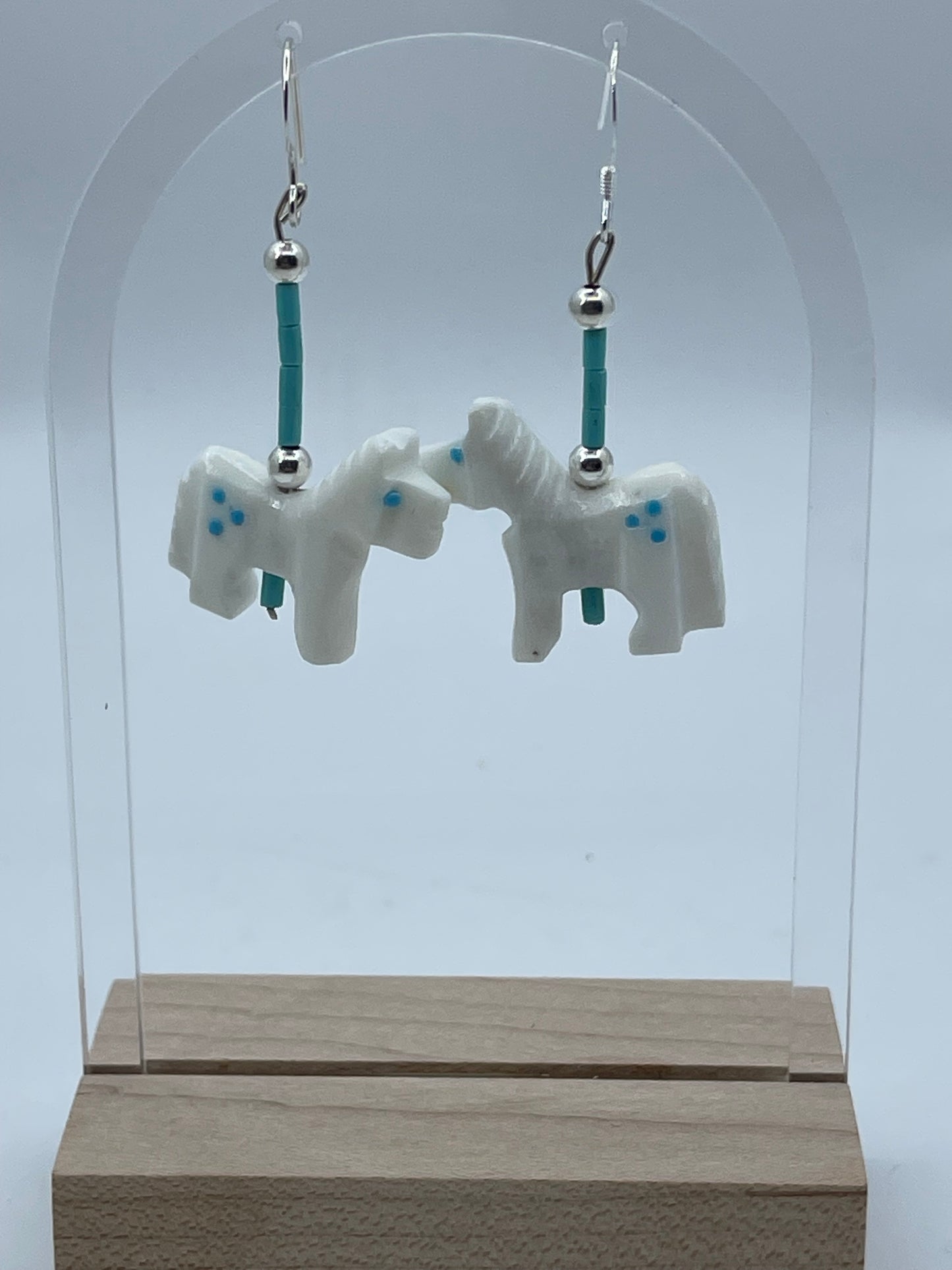 Carved Turquoise Horse Dangle Earrings by Todd Etsatie, Zuni