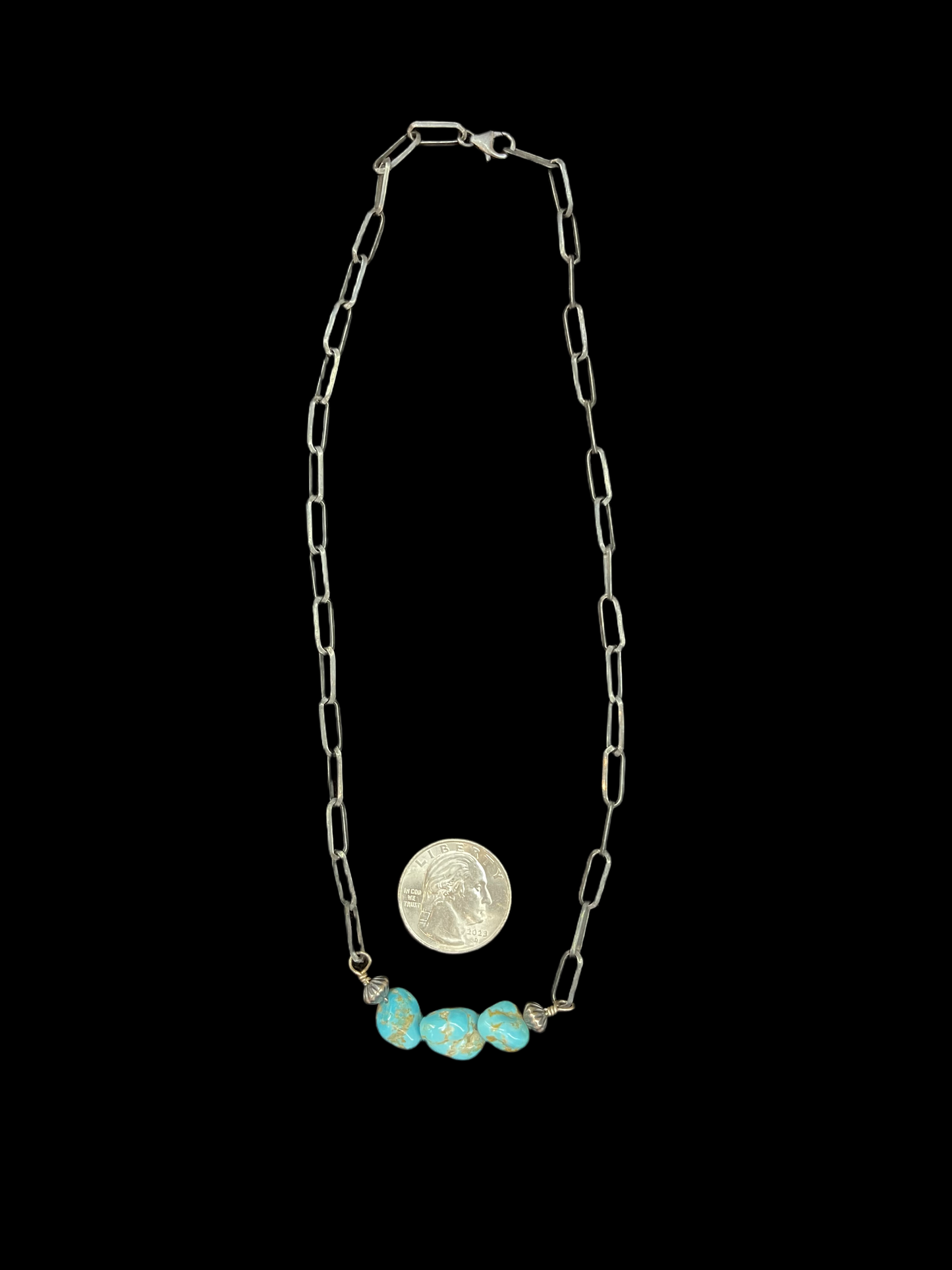 16" Natural Turquoise Nuggets on a Paperclip Chain Necklace