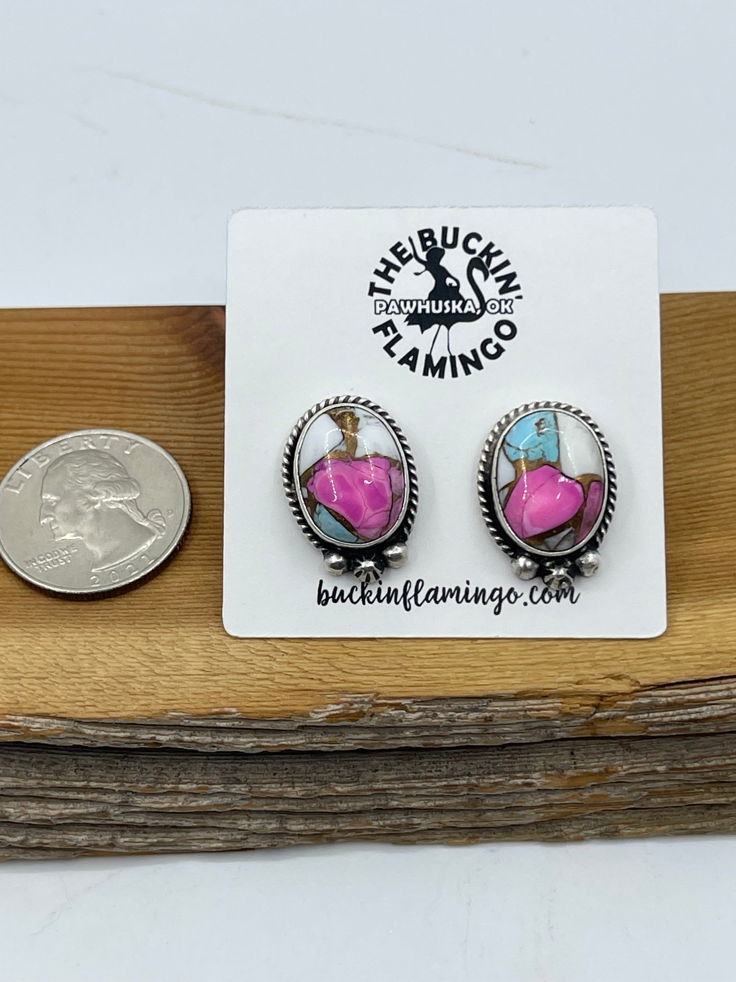 LOT 56 1/25    Cotton Candy Post Oval Earrings by Eugene Belone, Navajo