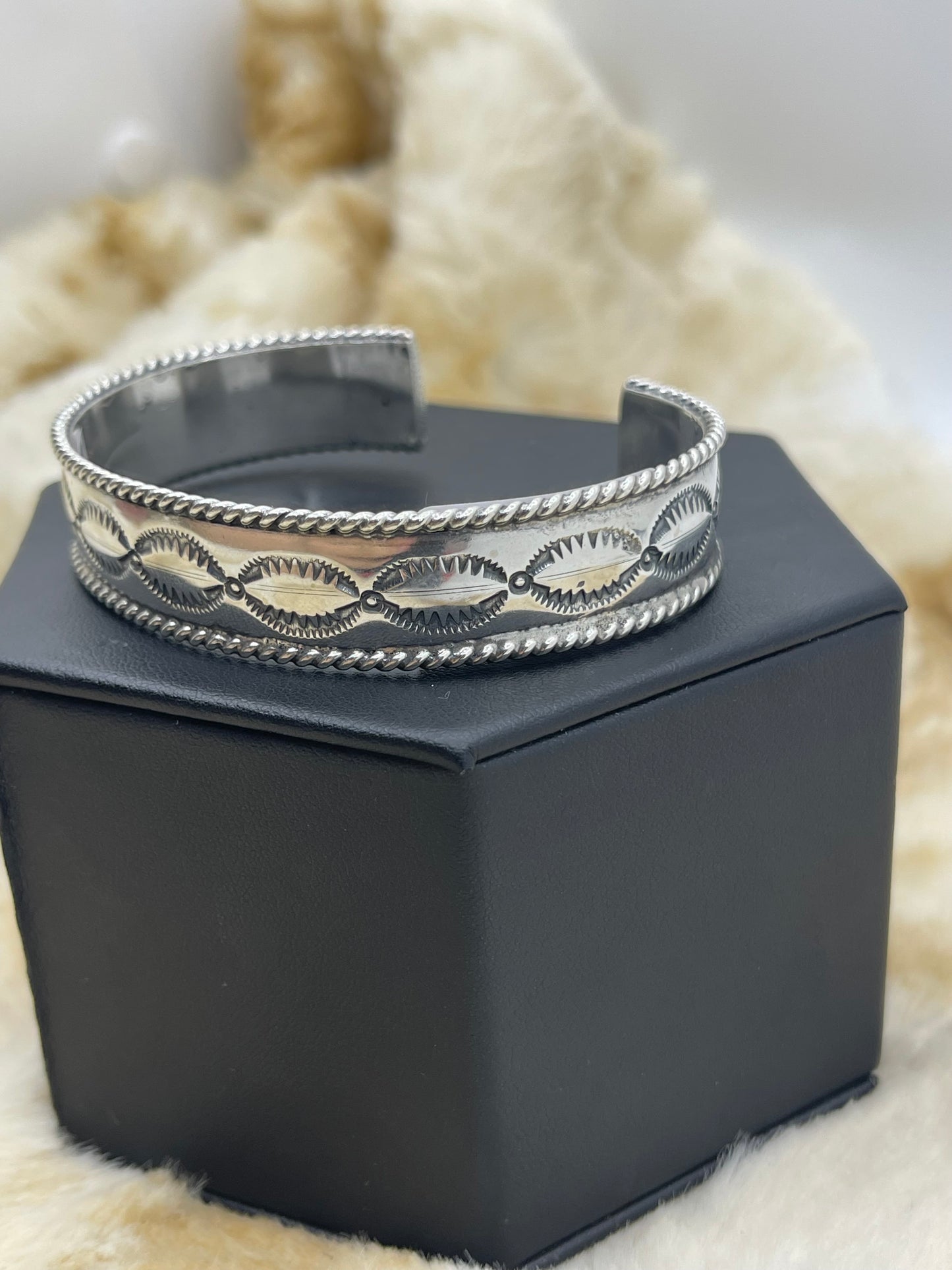 6.75" - 8" Stamped Silver Cuff by James Bahe, Navajo