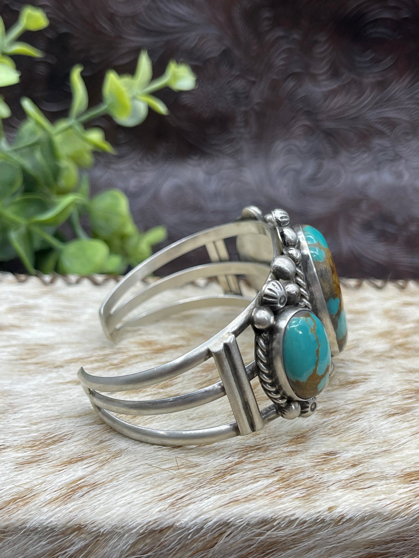 5.25"-7" 3 Stone Kingman Turquoise Cuff