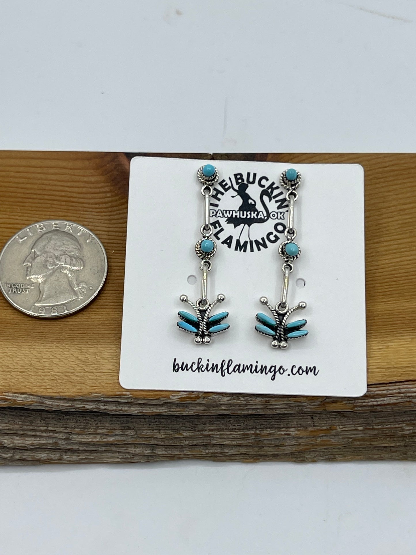 Turquoise Needlepoint Double Dangle Post Earrings by Mildred Ukestine, Zuni