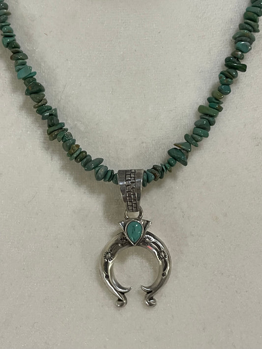 18" Turquoise Chunk Necklace with Naja Pendant by Adrienne Gordon, Navajo