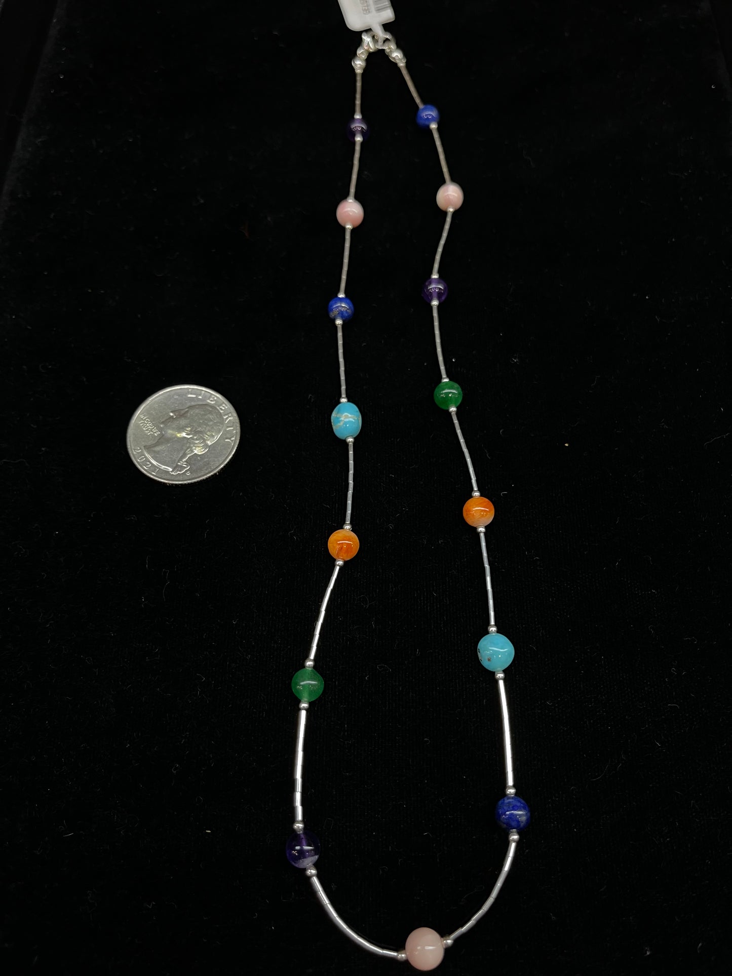 18" Multi Stone Rainbow Necklace and Liquid Silver