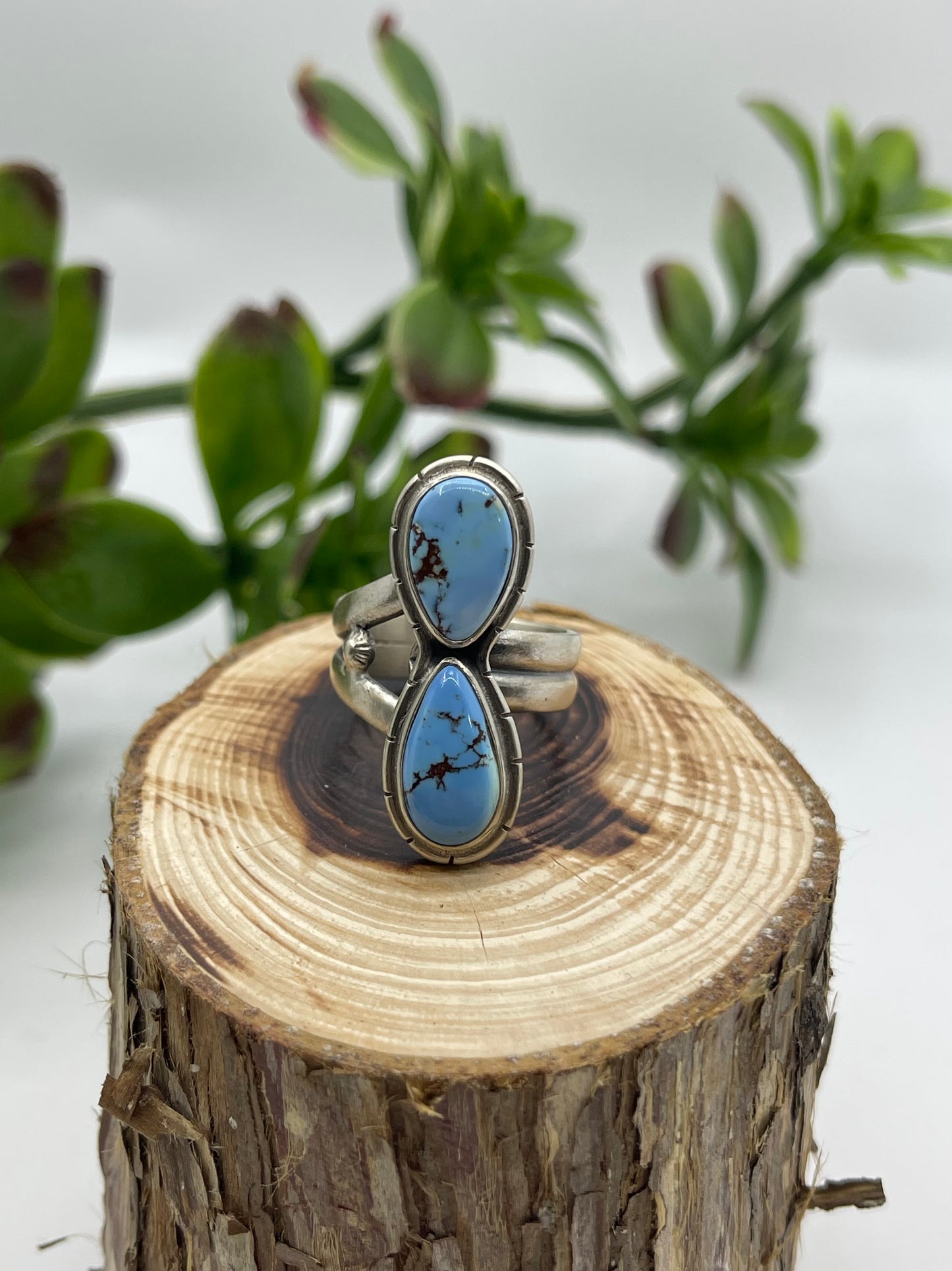 Adjustable 8.0-9.0 2 Stone Golden Hills Turquoise Ring