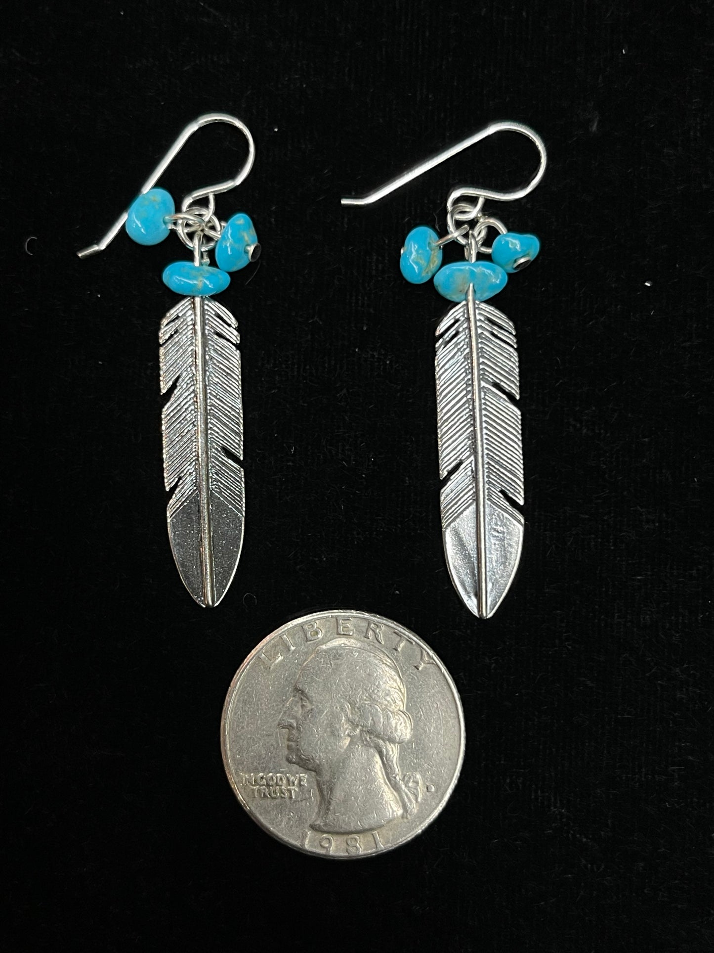 Dangle Feather Earrings with Sleeping Beauty Nuggets