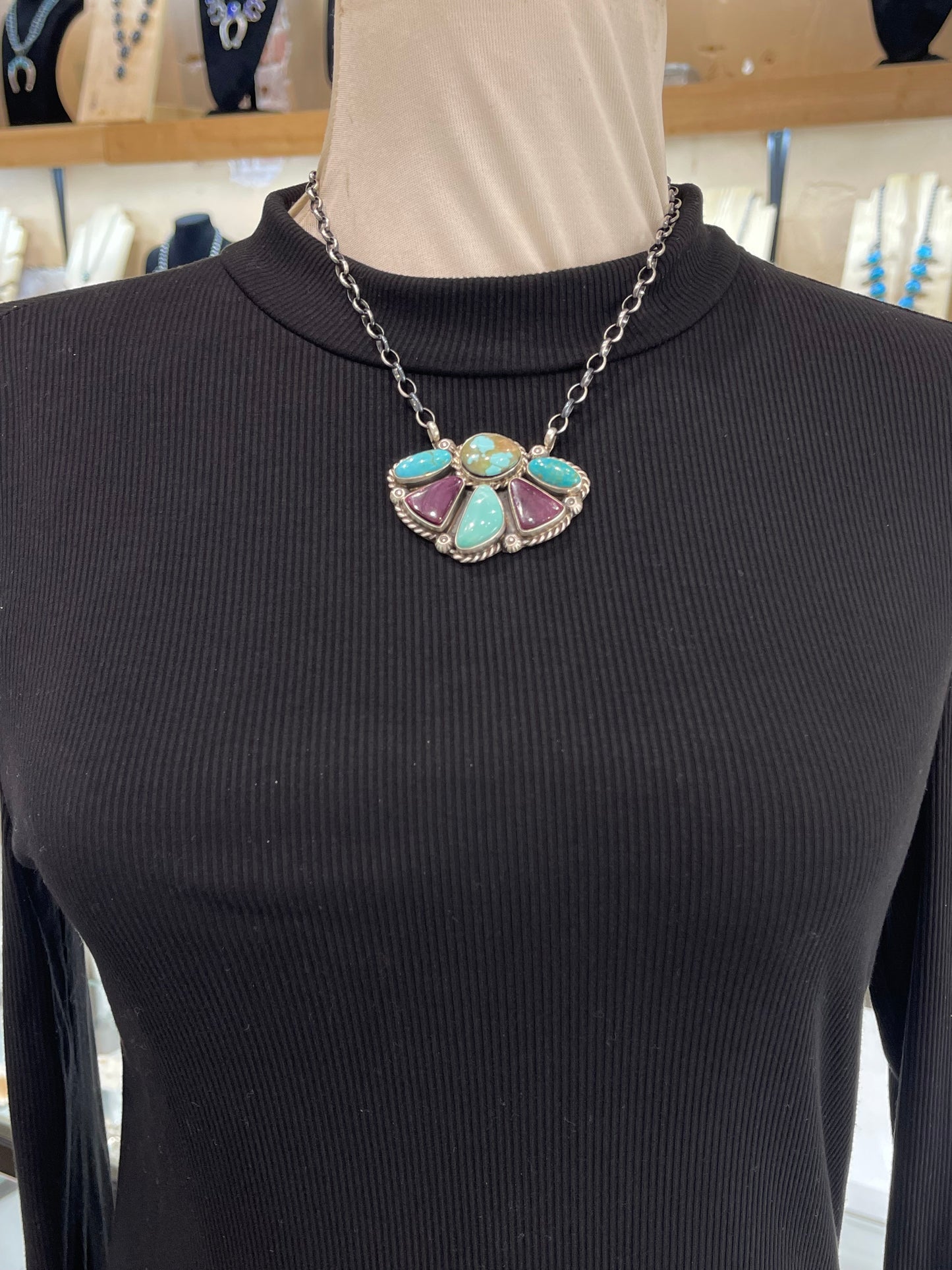 18" Multi-Stone Cluster Necklace by Augustine Largo, Navajo