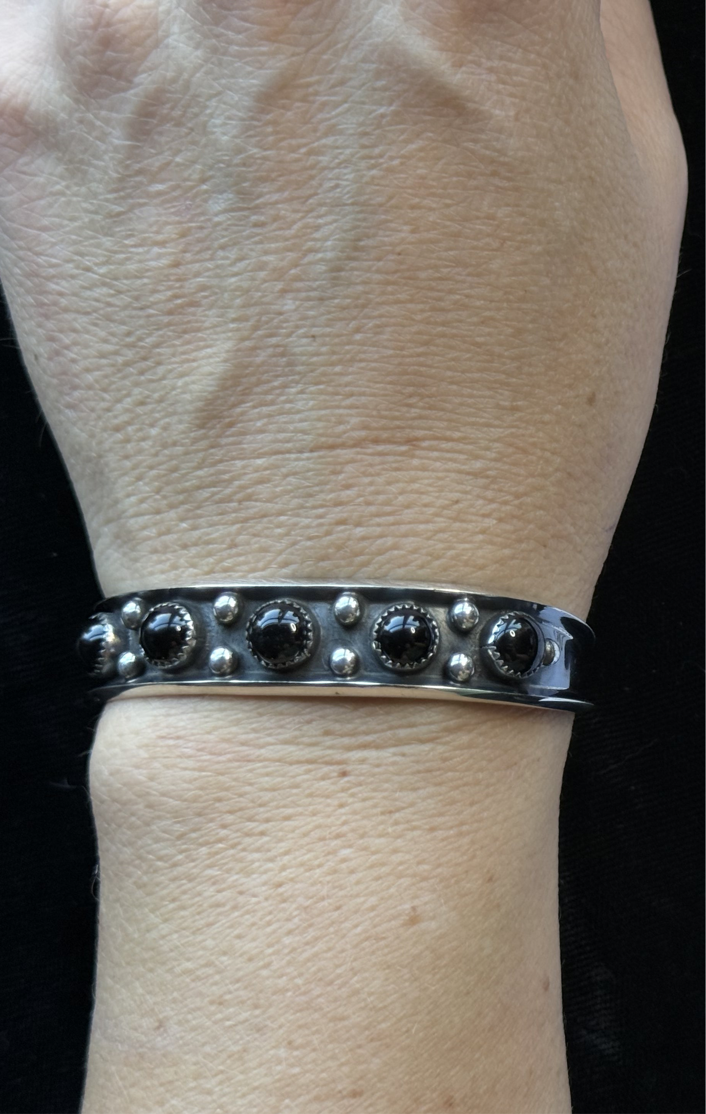 6 1/4" 5 Stone Black Onyx Cuff by Paul Largo, Navajo