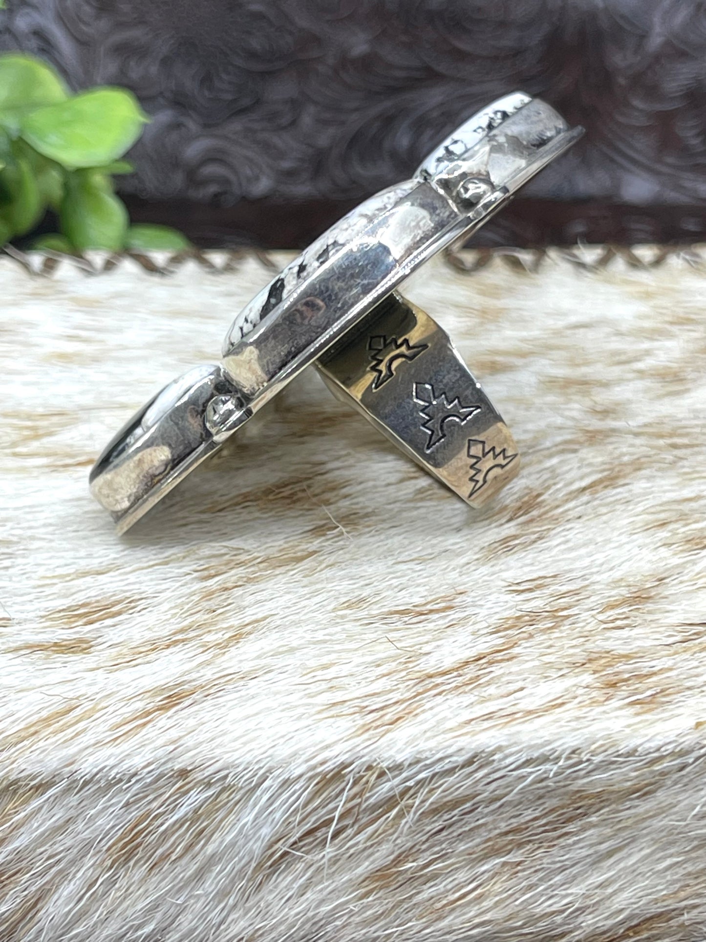9.5 5 Stone White Buffalo Ring by Steven Nez, Navajo