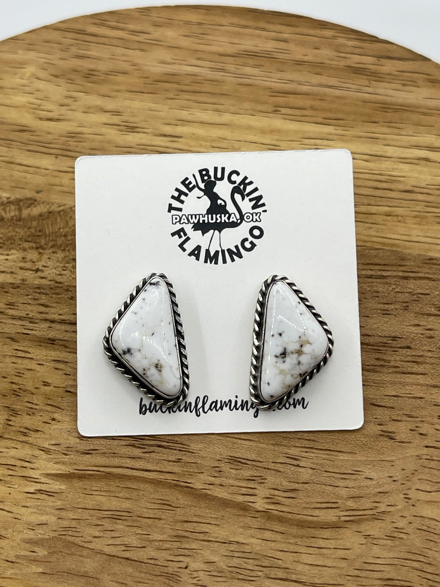 White Buffalo Triangle Post Earrings by Elouise Kee, Navajo