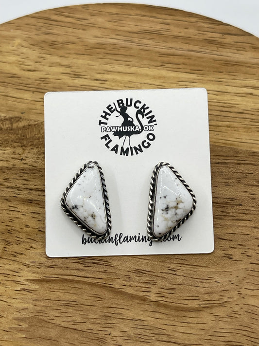 White Buffalo Triangle Post Earrings by Elouise Kee, Navajo