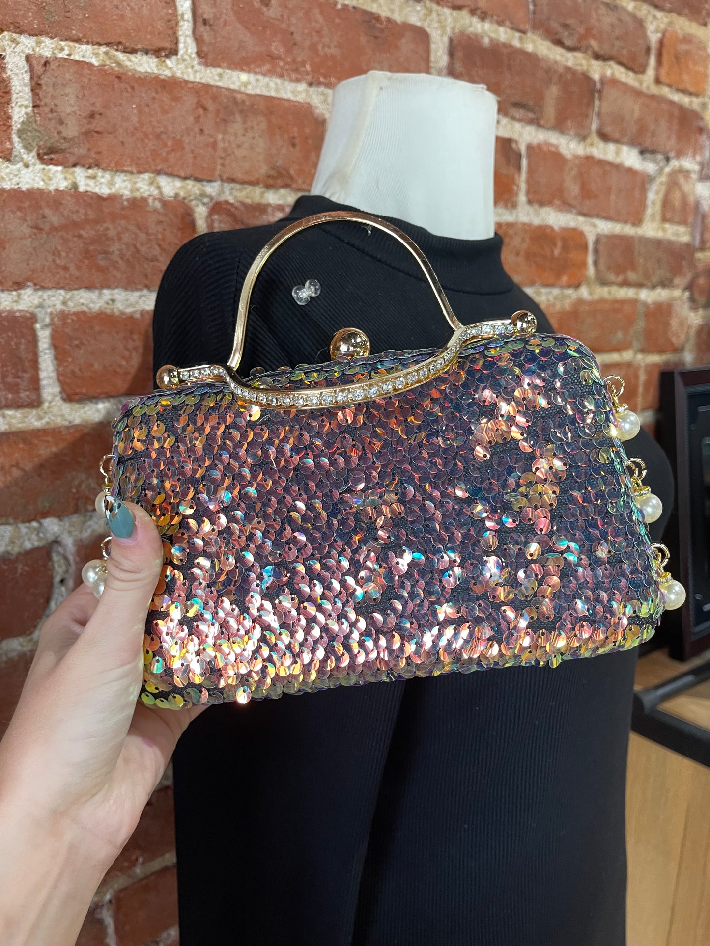 Sparkly Sequin Purse with Gold color Trim