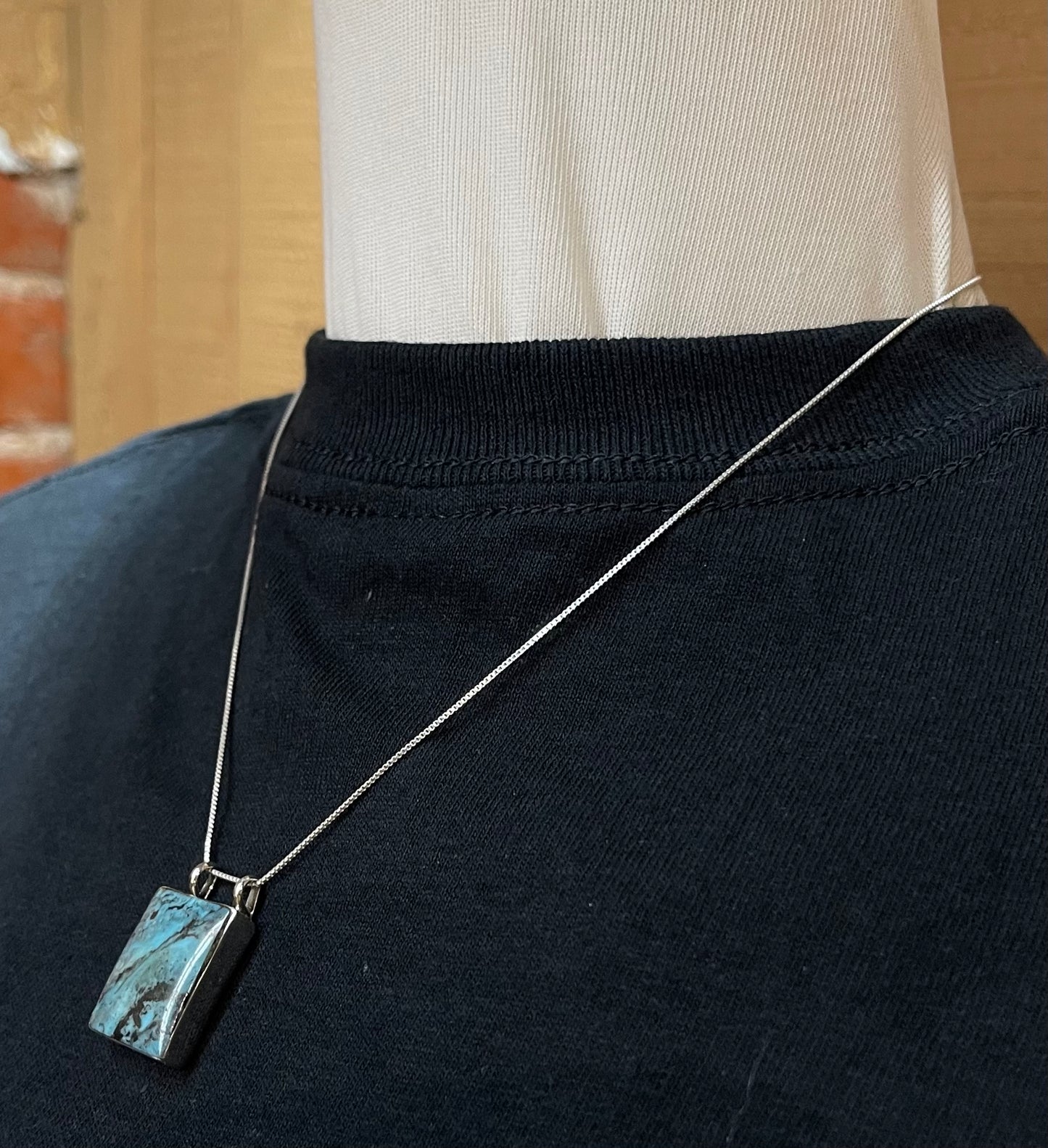 18" Kingman Turquoise Rectangle Necklace by Gilbert Smith, Navajo