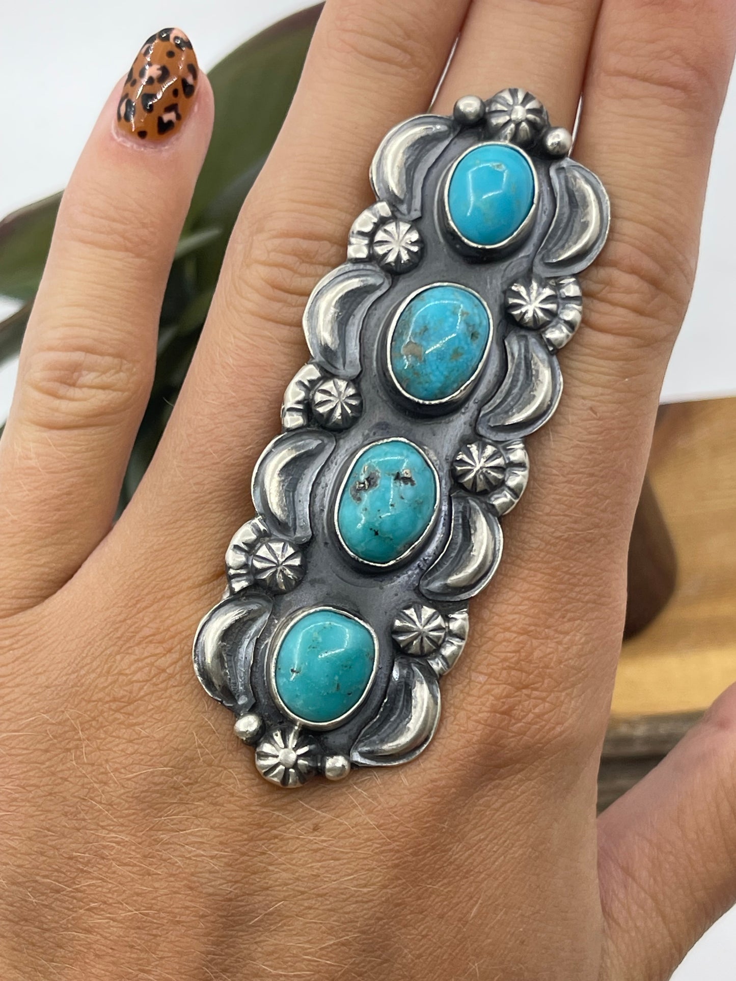 7.5 4 stone Turquoise Ring by Jeff James Jr, Navajo
