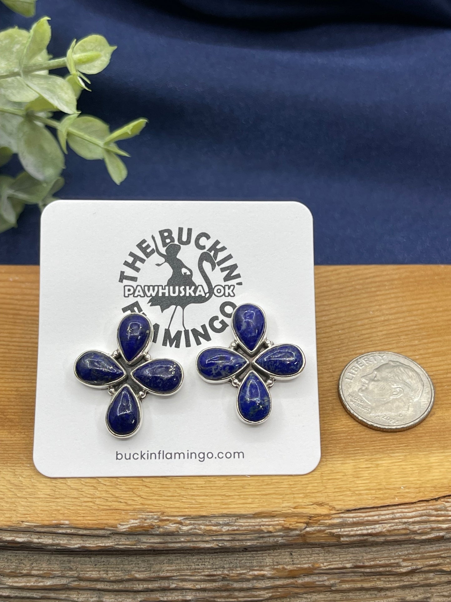 Blue Lapis Cross Shaped Post Earrings