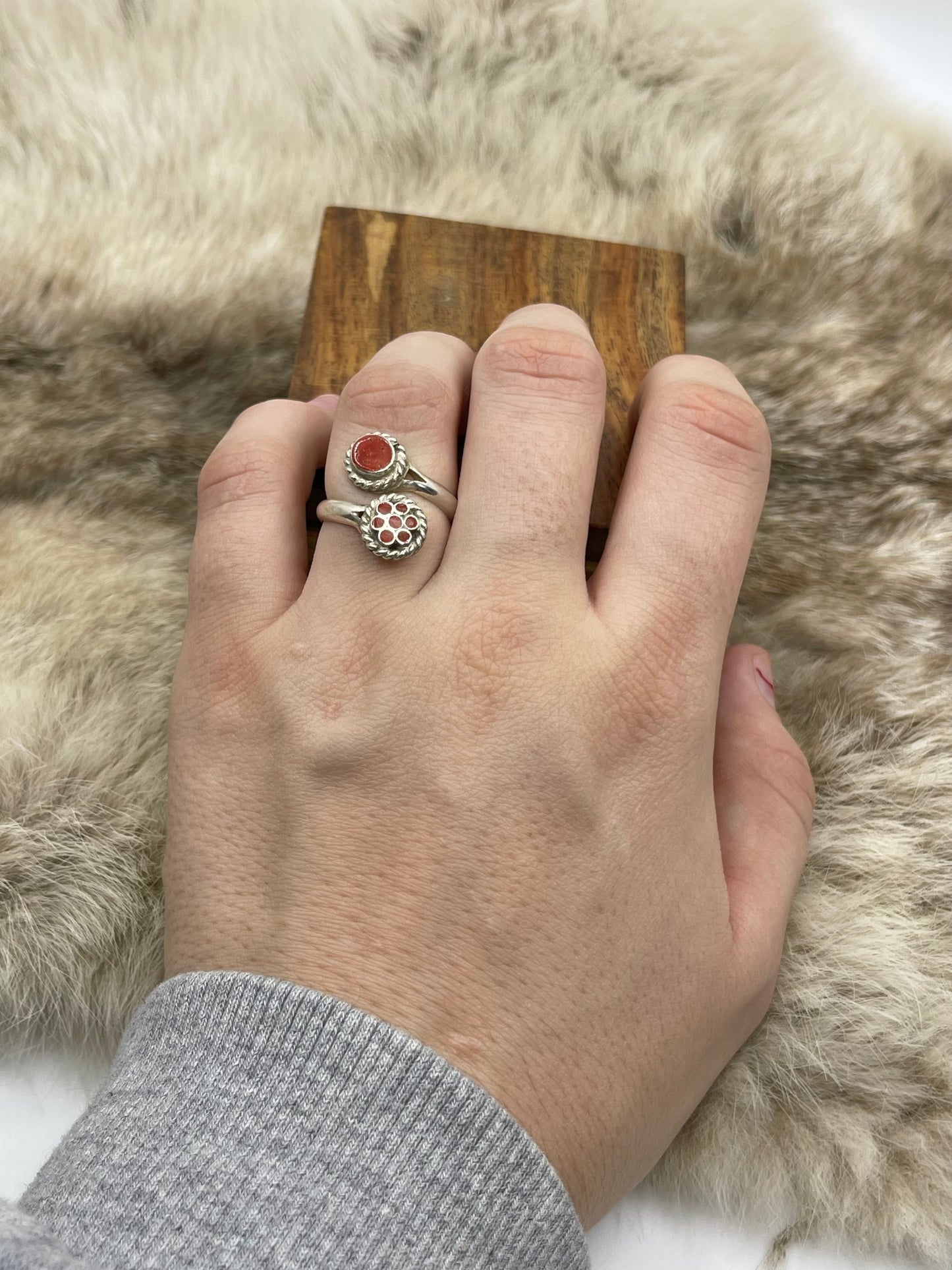 Adjustable 7.0-12.0 Red Coral Ring By Devin Quam, Zuni