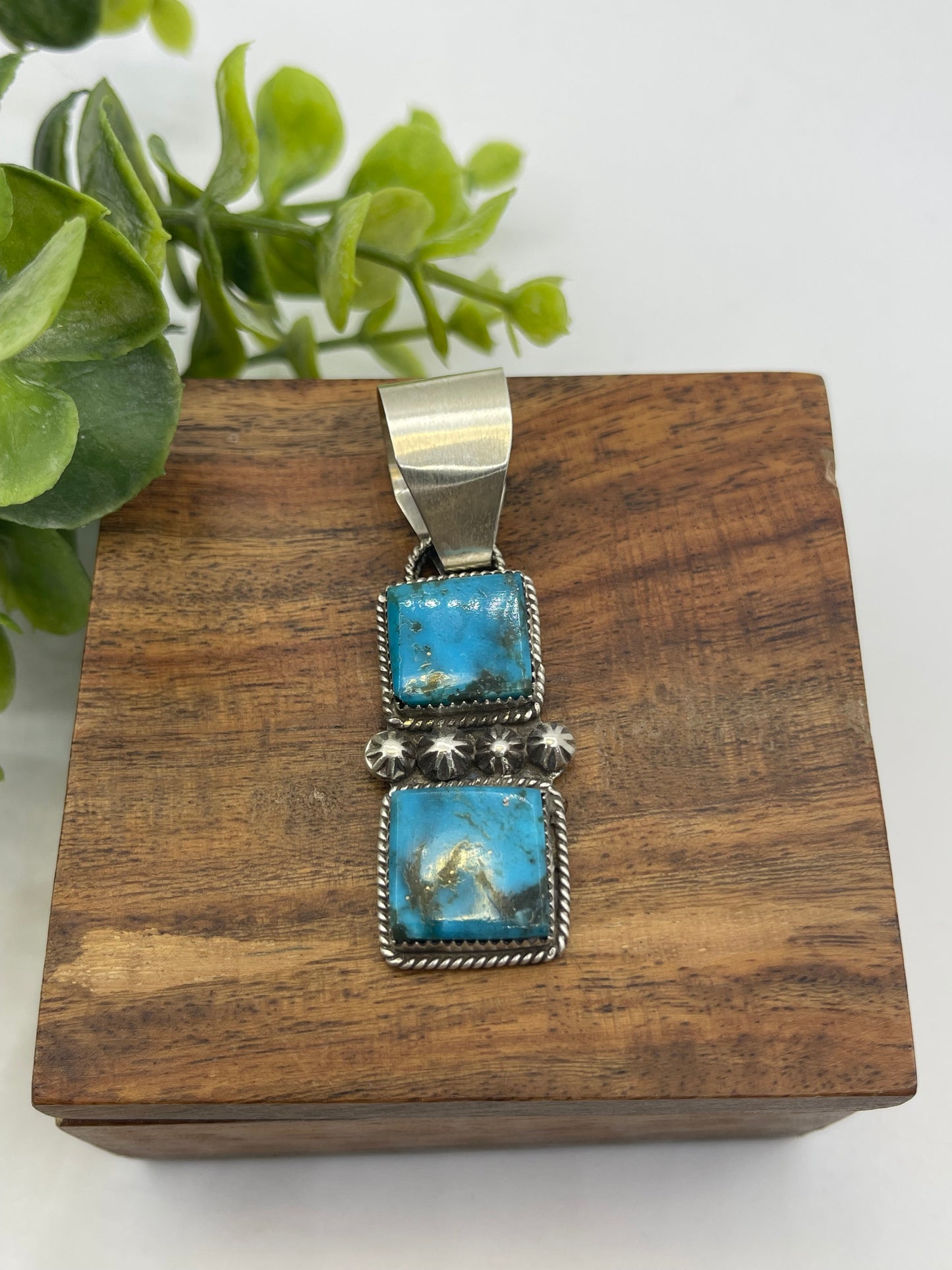 2 Stone Turquoise Pendant by Selina Warner, Navajo