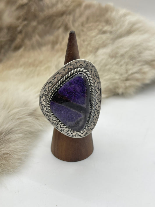 Adjustable 6.0-9.0 Charoite Ring with Stamped "L" by Artist