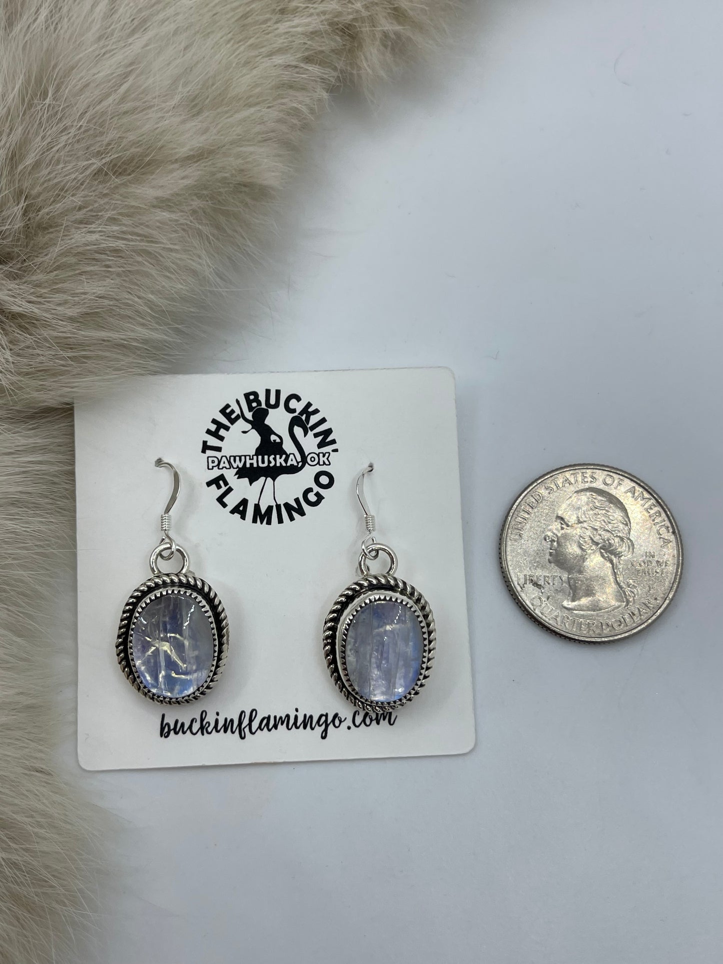 Rainbow Moonstone Dangle Earrings by Joelias Draper, Navajo