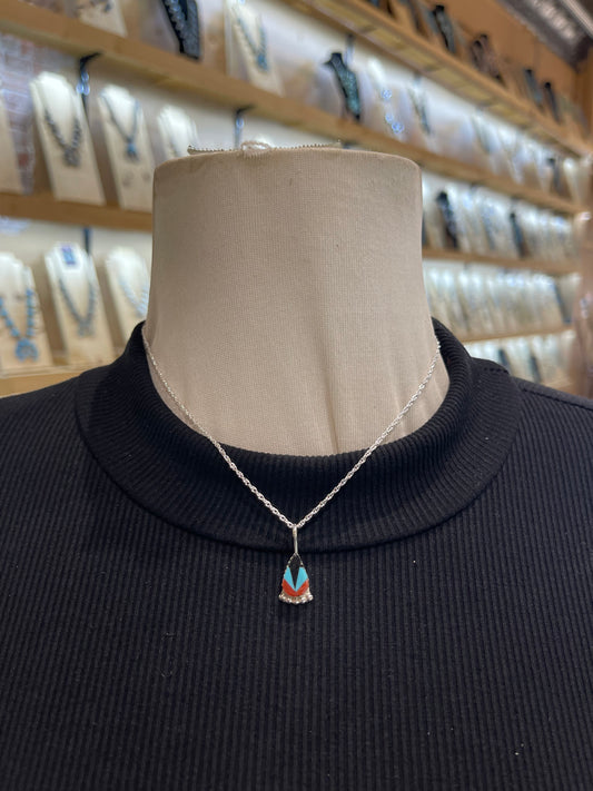 16" 3.7mm Bail Tiny Inlay Pendant Necklace by Donovan Mahkee, Zuni