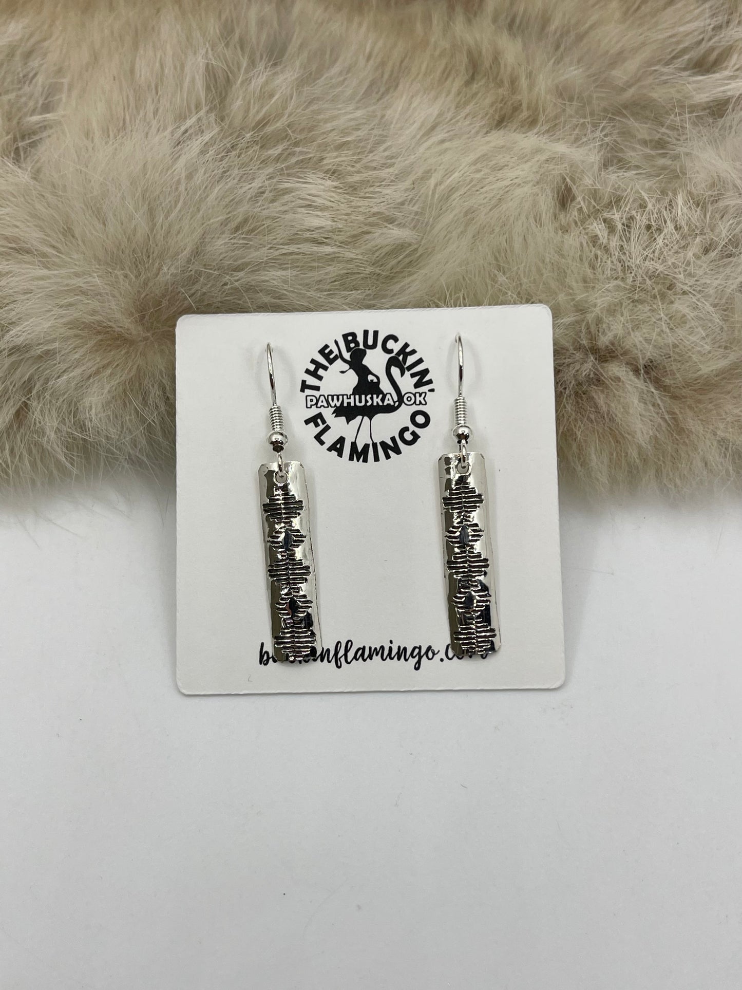 Silver Straight Rectangle Dangle Earrings by Nova Ashley, Navajo