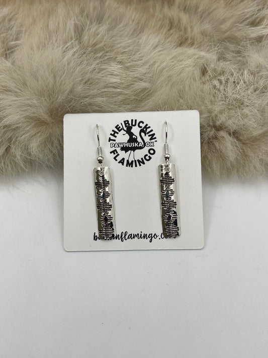 Silver Straight Rectangle Dangle Earrings by Nova Ashley, Navajo