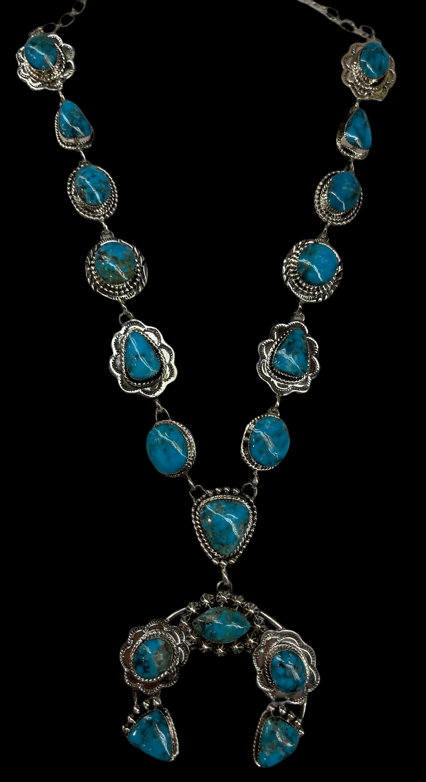 Turquoise Squash Lariat by Running Bear, Navajo