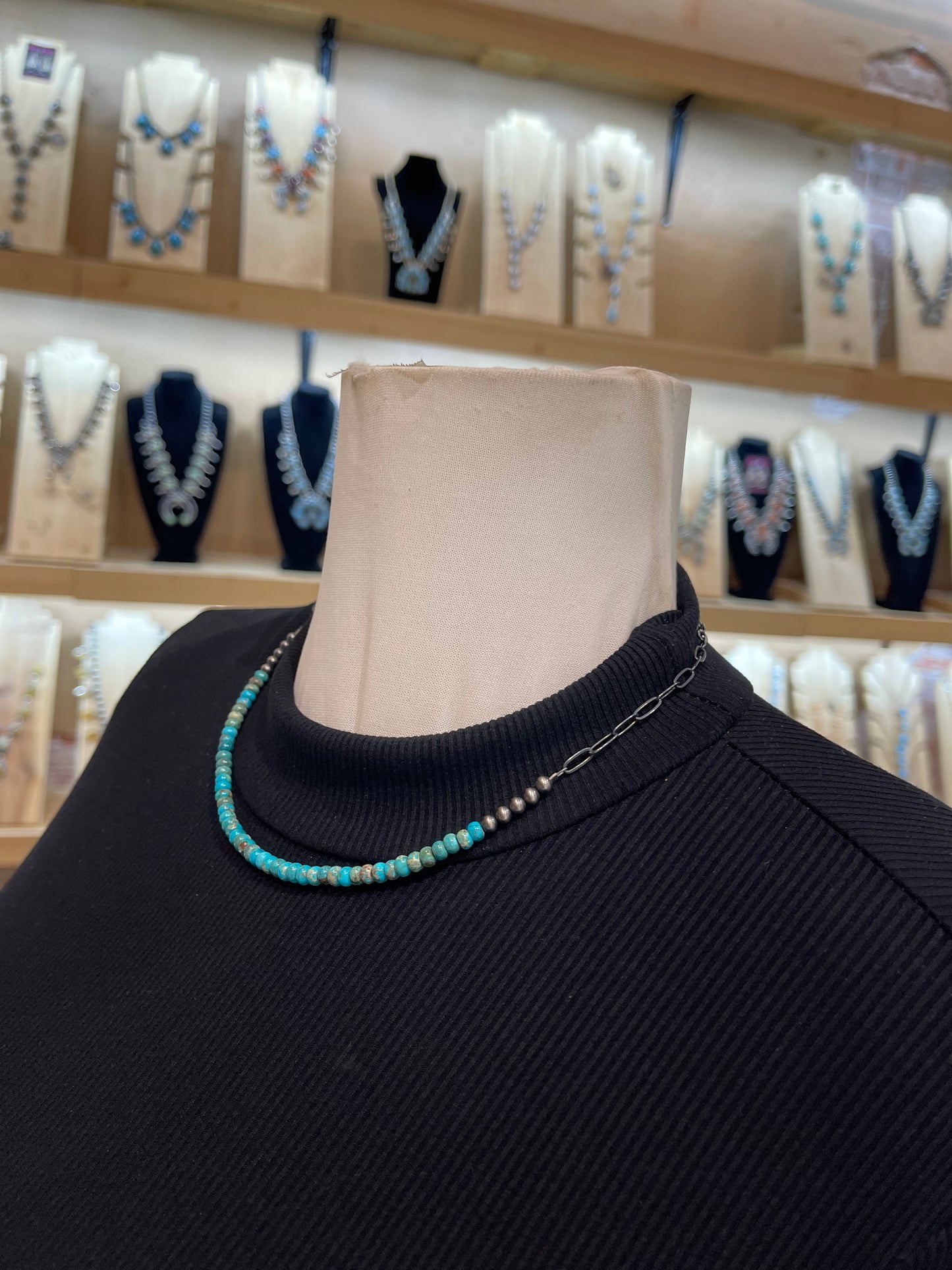 18" 4mm Navajo Style Pearls with Chain Link Necklace
