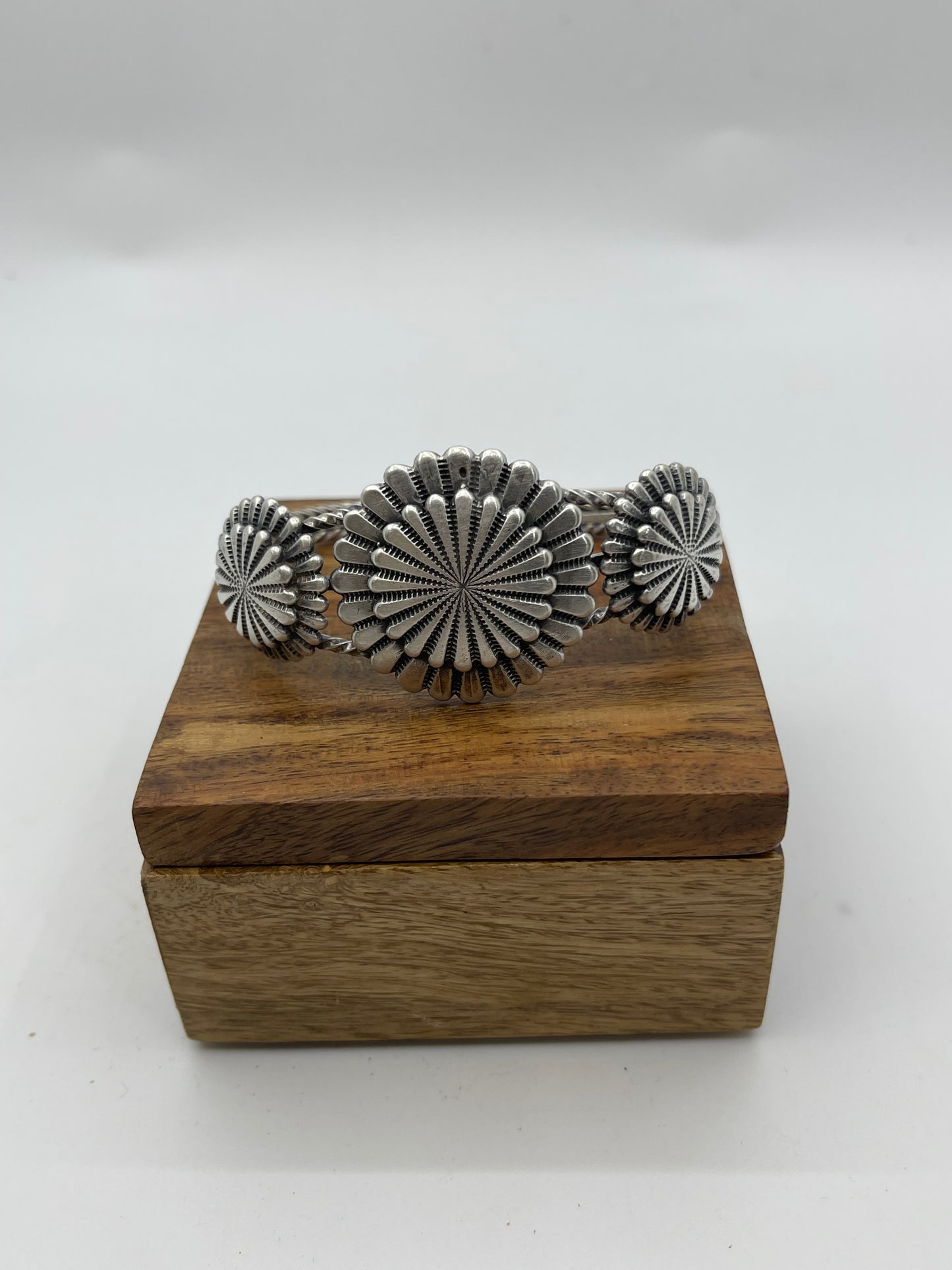 5.75”-7” 3 Concho Cuff Overlay by Darrell Morgan, Navajo
