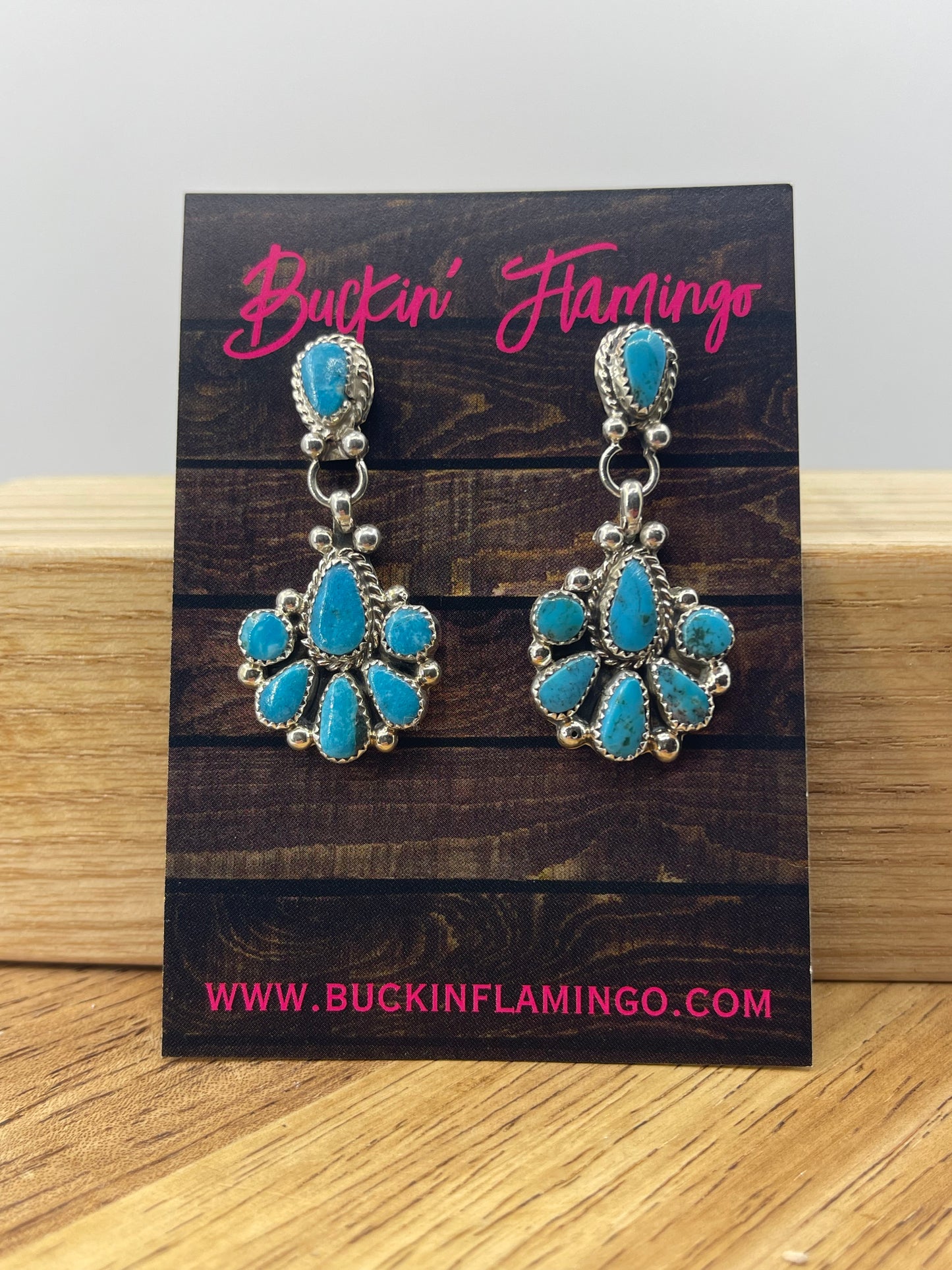 Turquoise Cluster Post Dangle Earrings by Alicia Wilson, Navajo