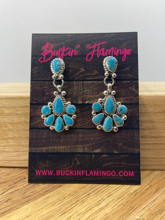 Turquoise Cluster Post Dangle Earrings by Alicia Wilson, Navajo
