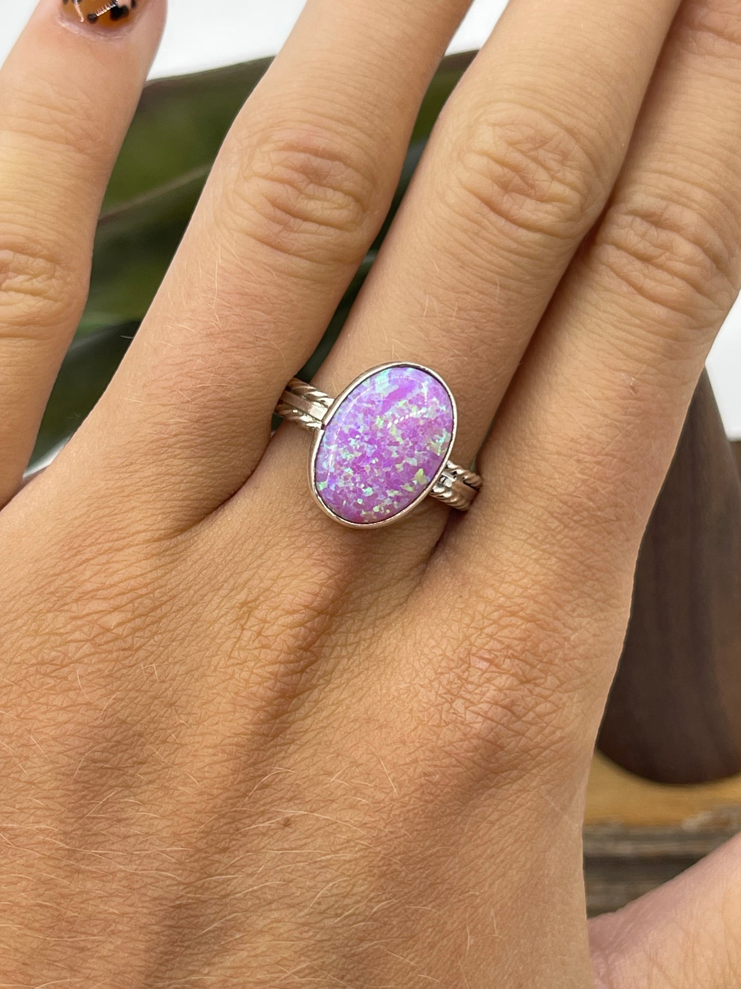 8.0 Pink/Purple Opal Oval Ring by Robert Martinez, Navajo