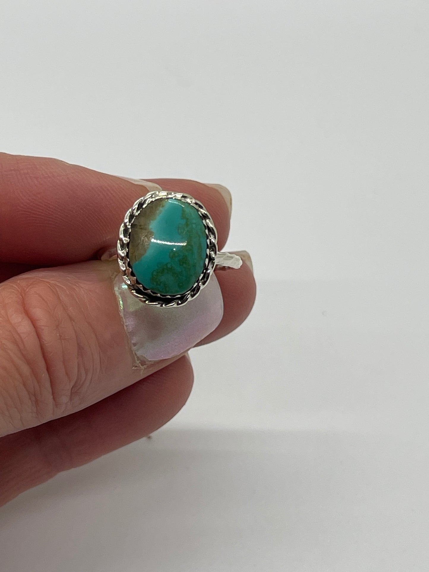 5.0 Turquoise Oval Twist Ring by Aaron Begay, Navajo