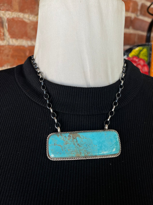 Extra Large Kingman Turquoise Bar Necklace by Larry Etsitty, Navajo