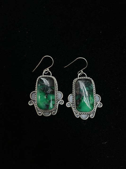 Emerald Rose Dangle Earrings by Terrell Nez Sr., Navajo