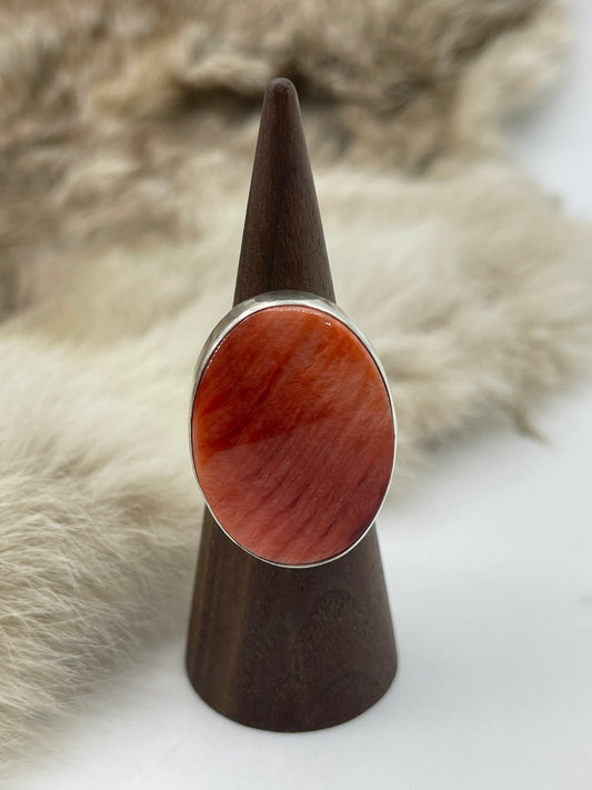 7.0 Red Spiny Oyster Shell Ring by Lawrence Willie, Navajo