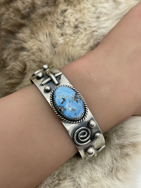6"-7.5" Golden Hills Turquoise Cuff by Delbert Secatero, Navajo
