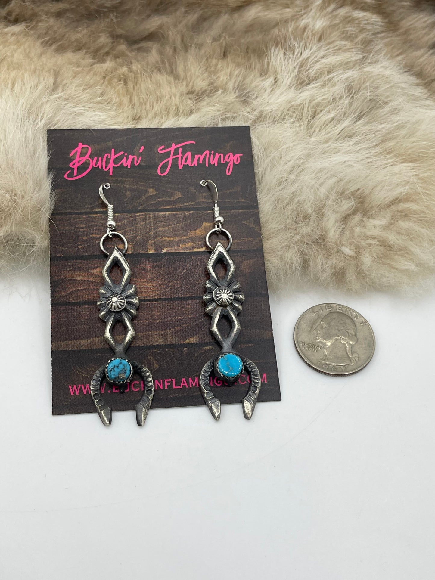 Sand Cast with Sleeping Beauty Turquoise Earrings by Eva & Linberg Billah, Navajo