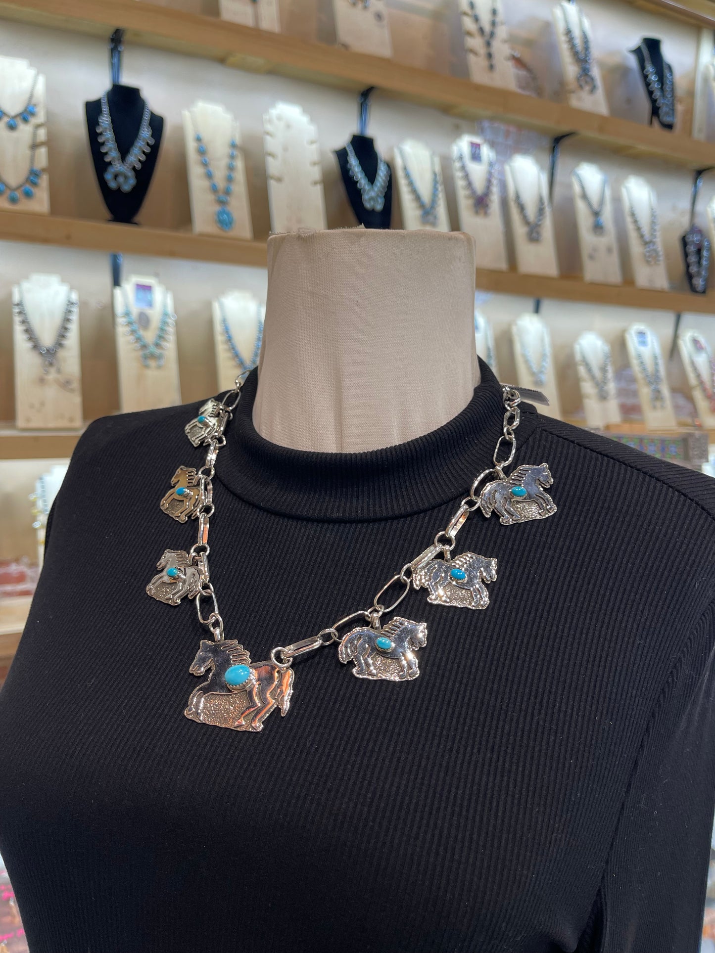 3 Piece Horse Set with Sleeping Beauty Turquoise by Marie Jackson, Navajo