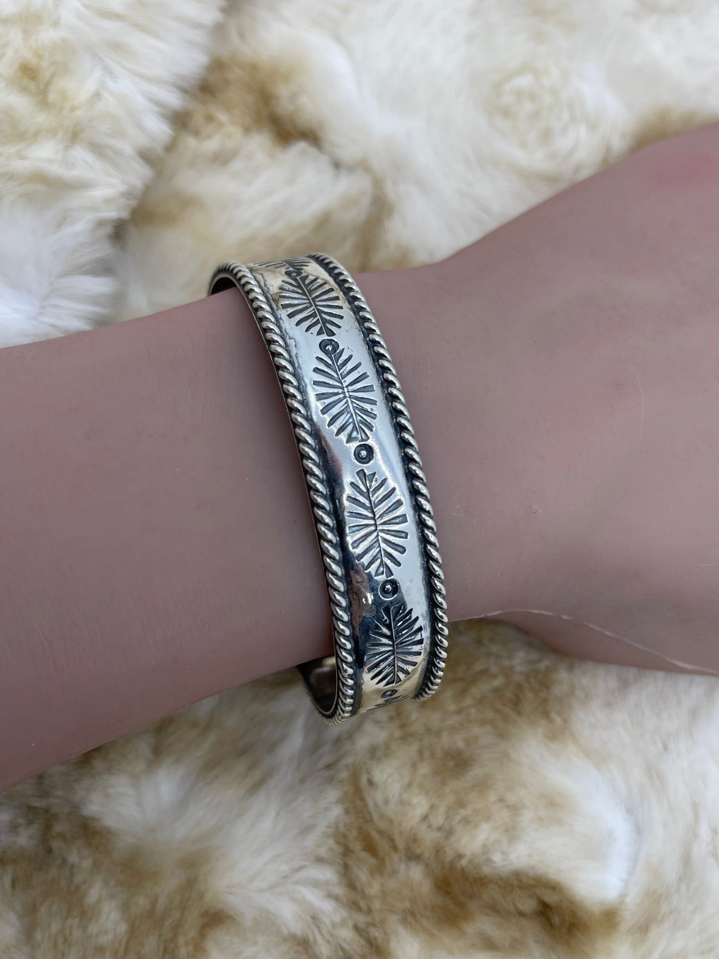 6.75" - 8" Stamped Silver Cuff by James Bahe, Navajo