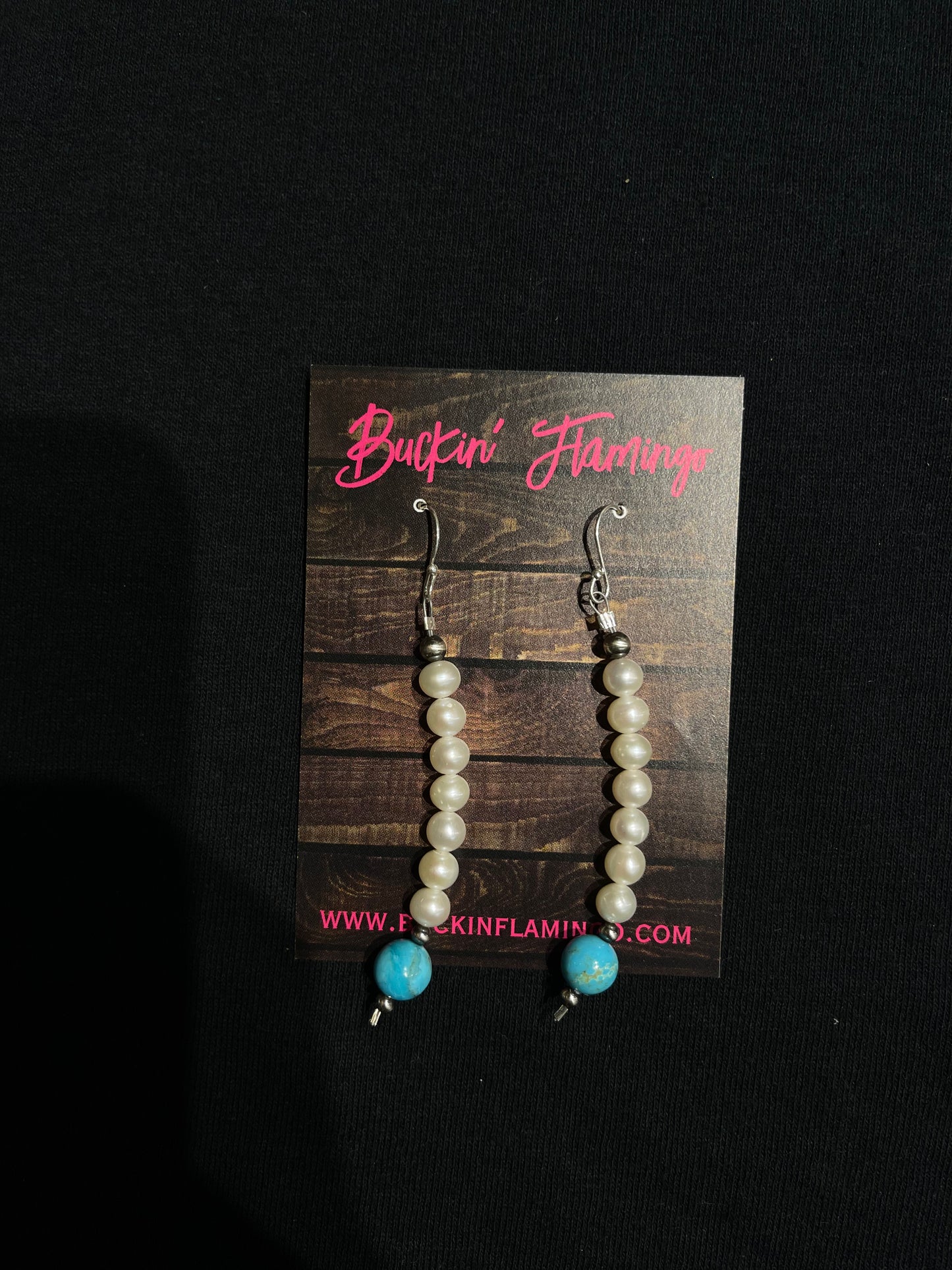 3" Freshwater Pearl and Sleeping Beauty Turquoise Dangle Earrings