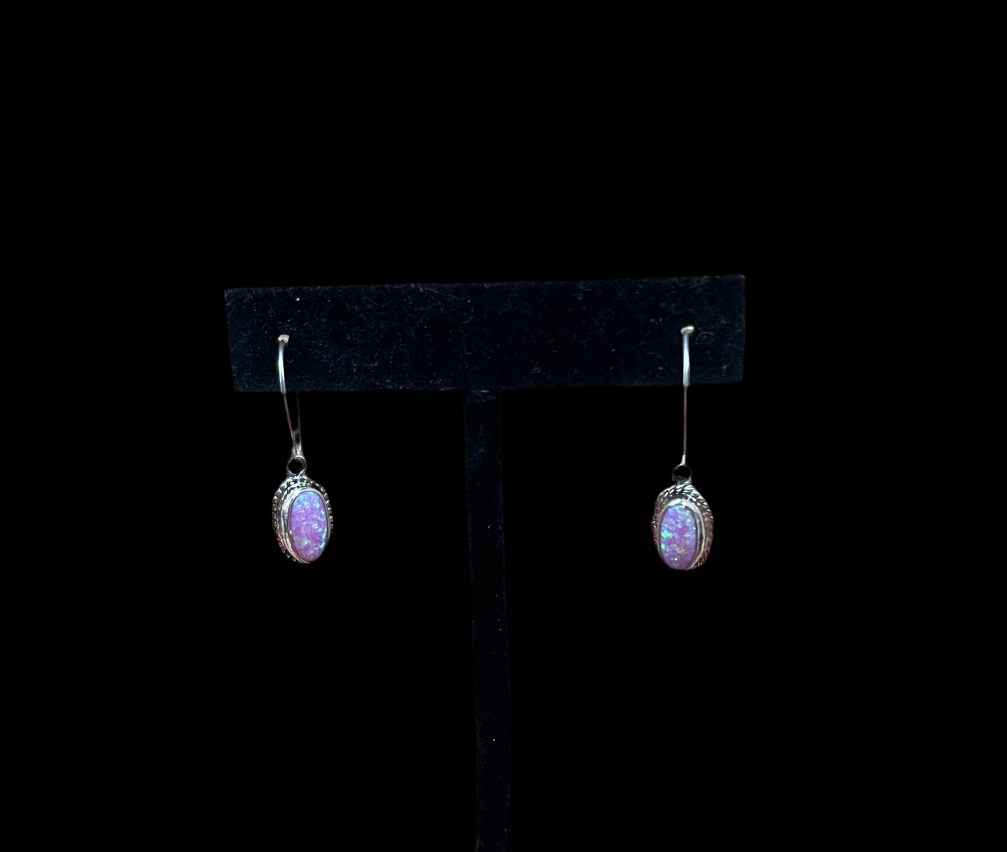 Dainty Purple Opal Dangle Earrings by Rosemary Saunders, Navajo