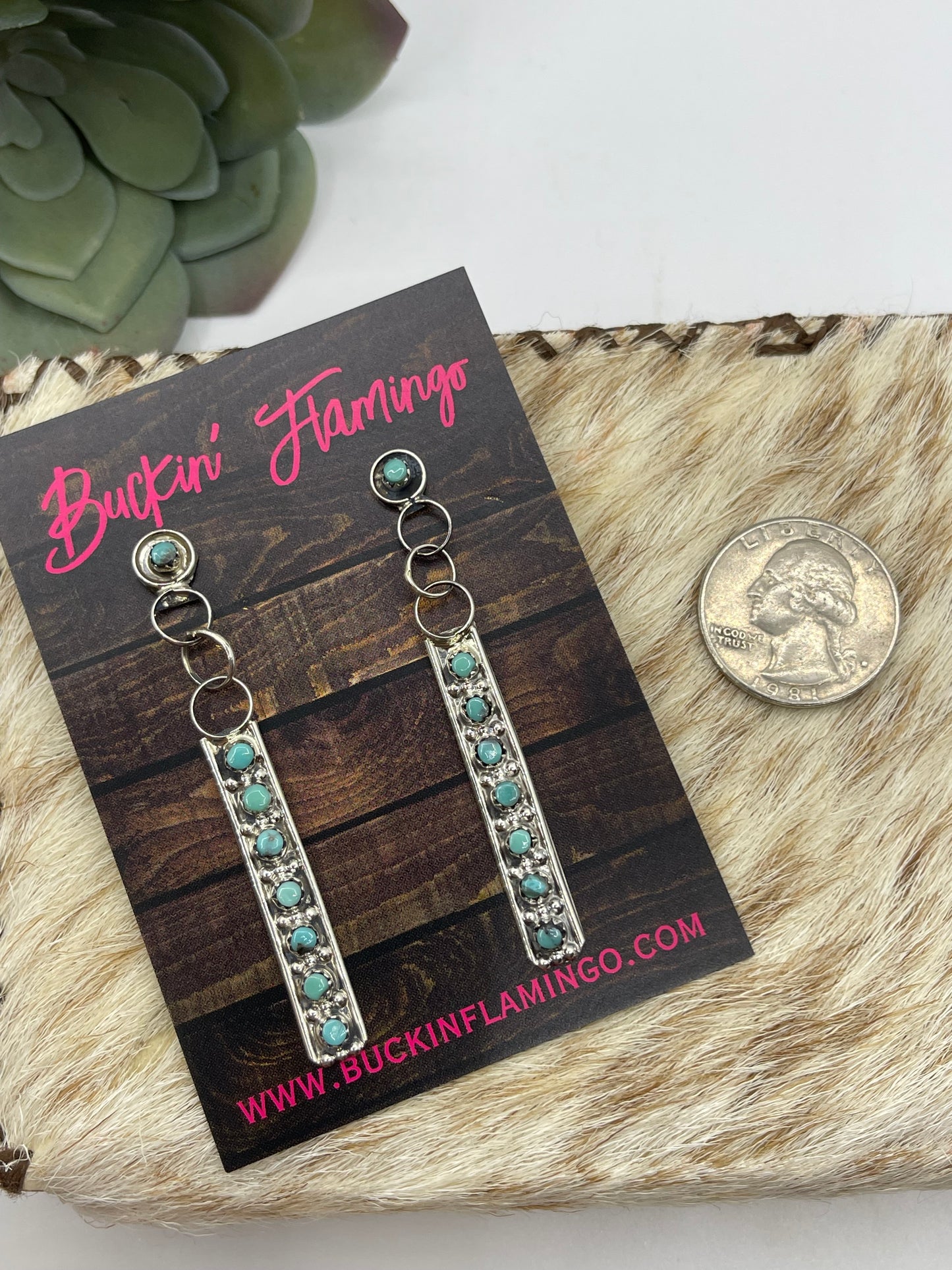 Zuni Turquoise Snake Eye Post Dangle Earrings by Joanne Cheama, Zuni