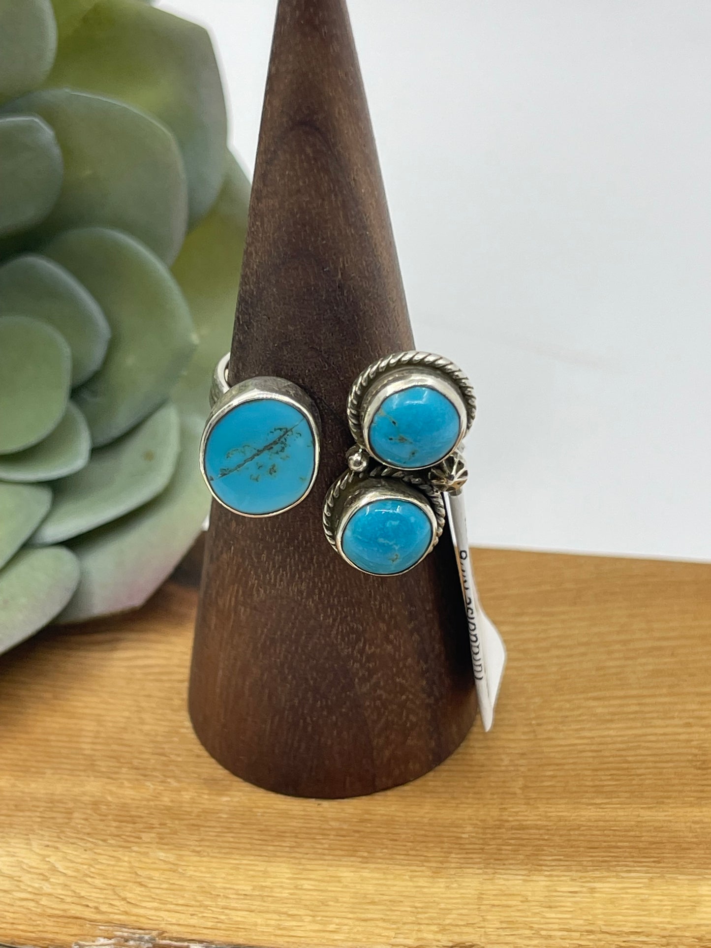 Adjustable 3 Stone Sleeping Beauty Turquoise Ring