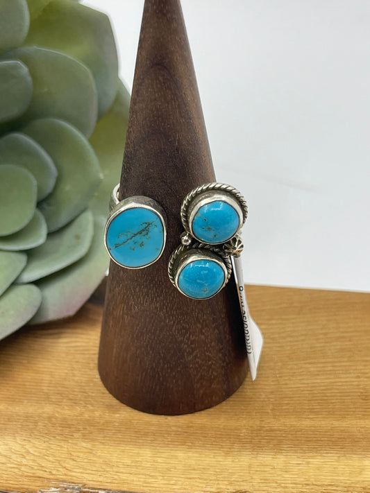 Adjustable 3 Stone Sleeping Beauty Turquoise Ring