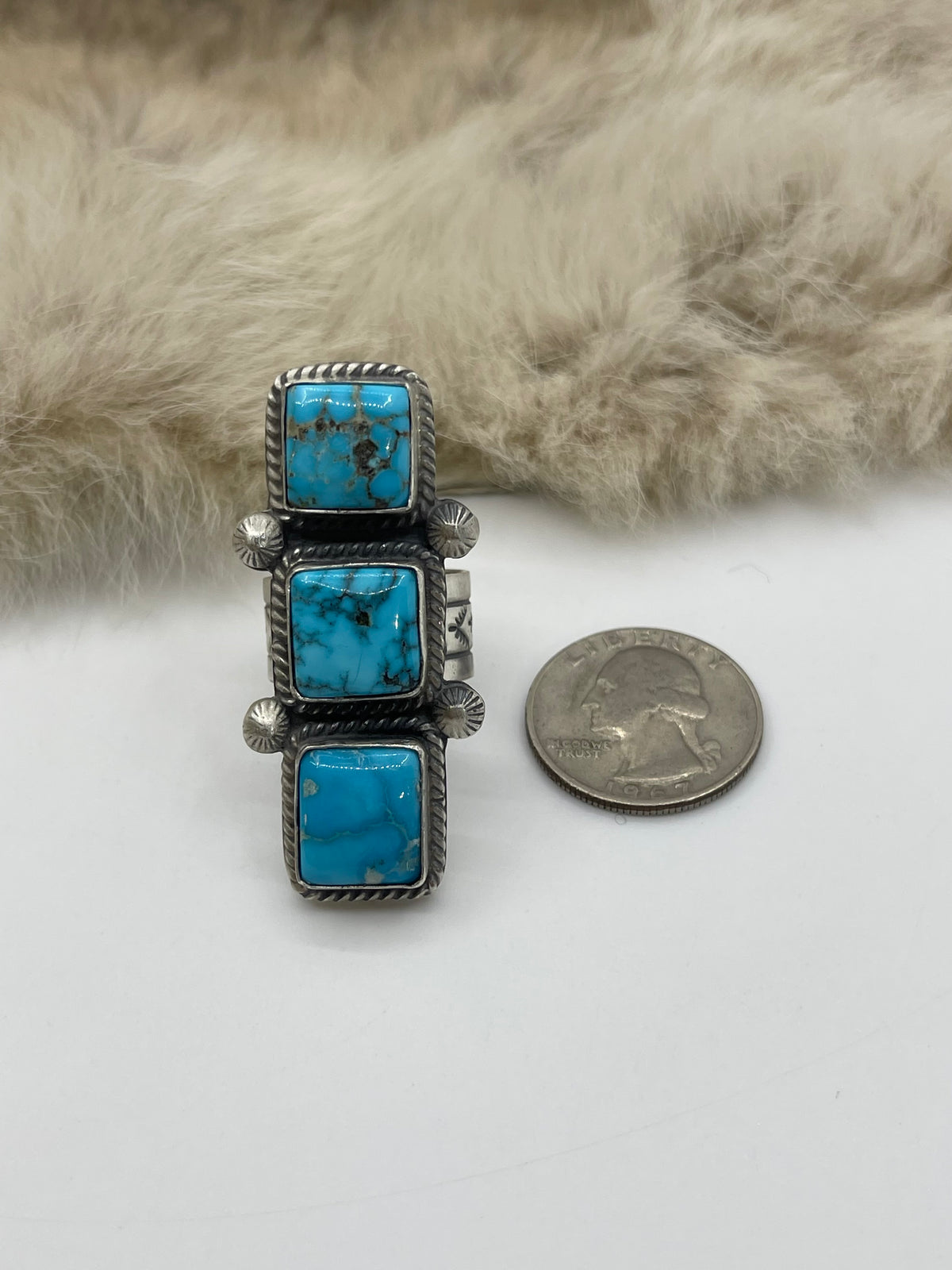 Adjustable 7.0-11.0 Turquoise Ring Stamped "P"