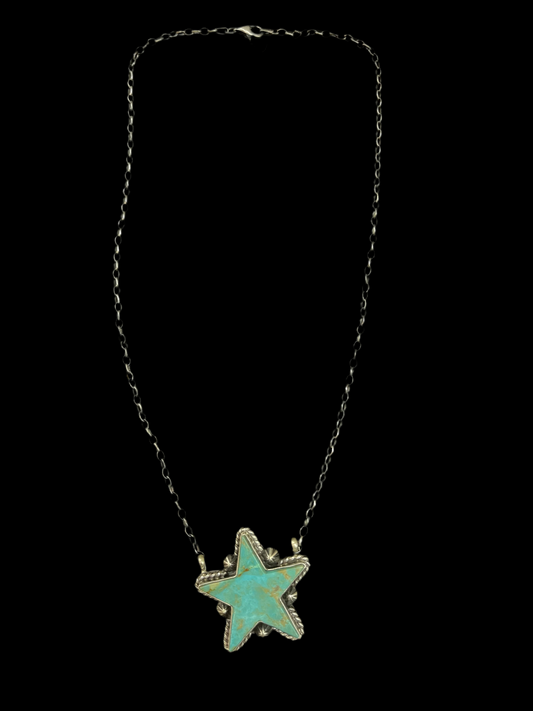 18" Kingman Turquoise Star Necklace by Donovan Skeet, Navajo