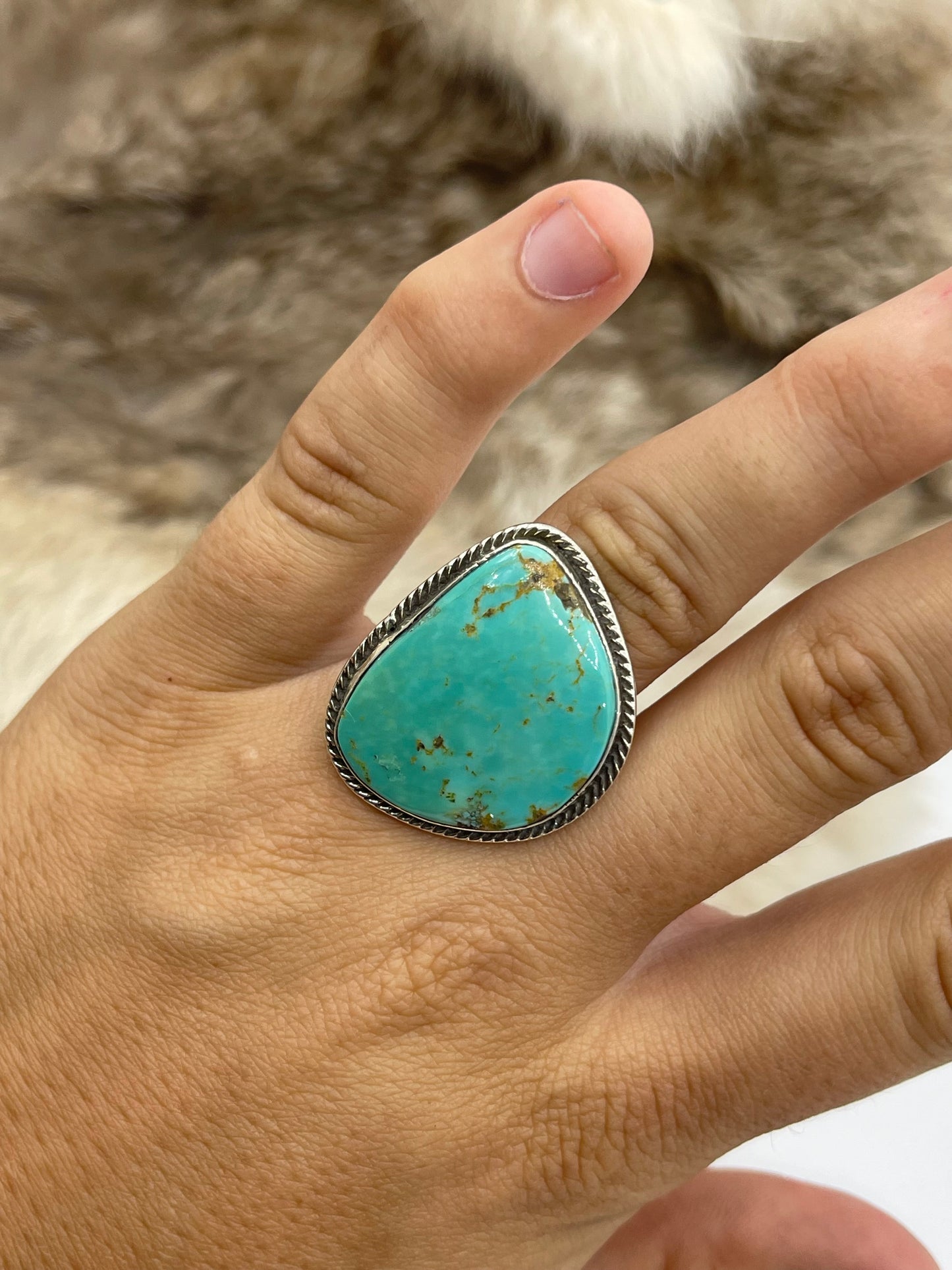 8.0 Kingman Turquoise Ring by Marie Jackson, Navajo
