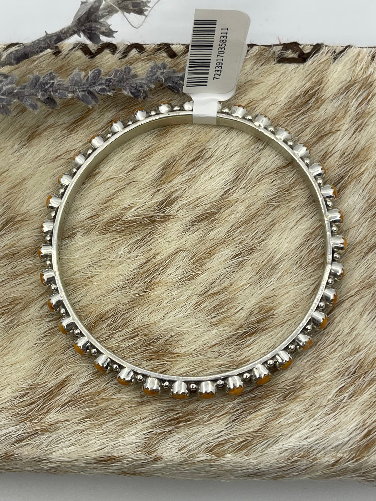 LOT 23 A 10/25 7 3/4" Orange Spiny Oyster Shell Bangle by Gaynell Parker, Navajo