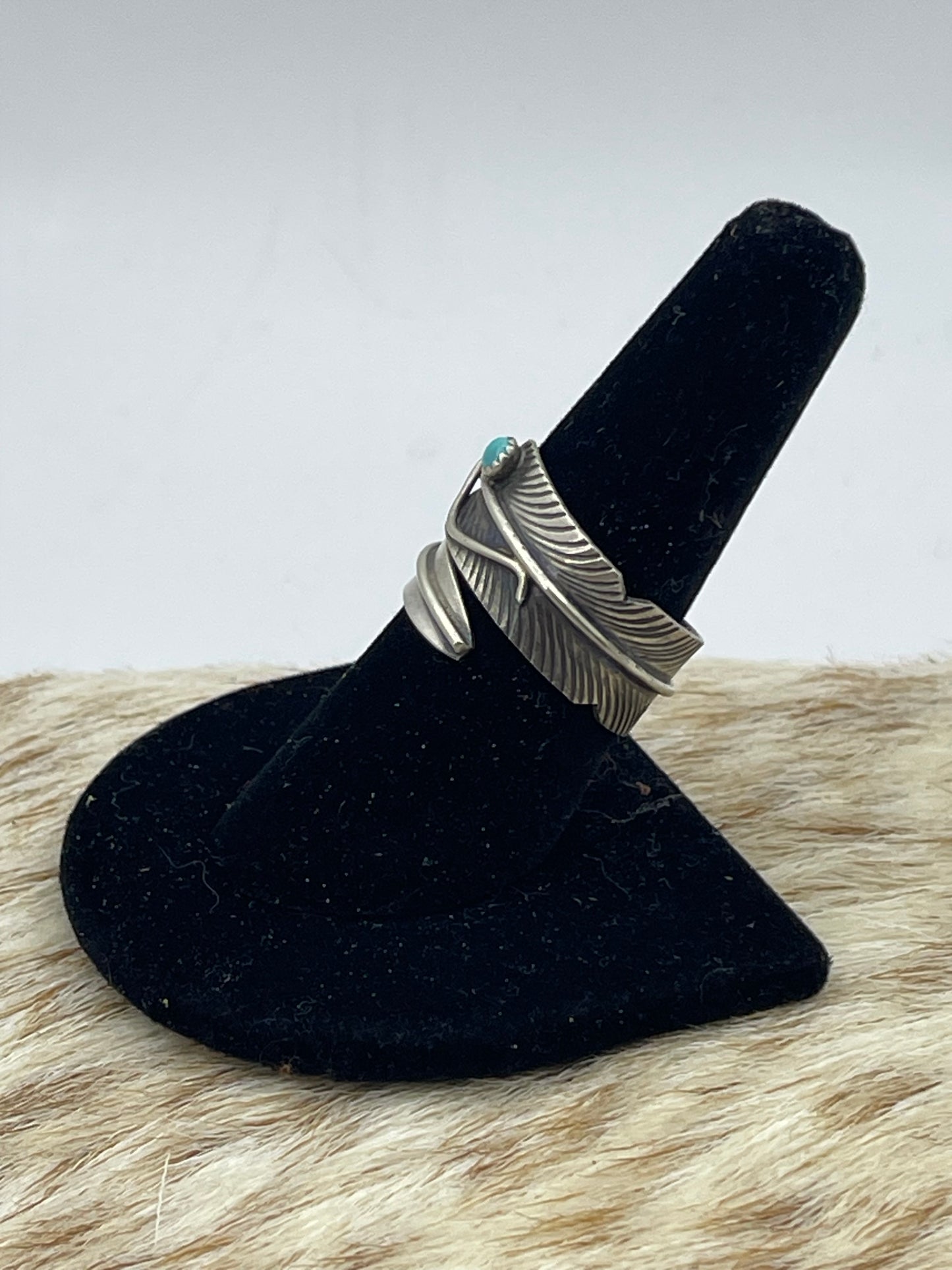 Adjustable Feather Ring with Turquoise by Chris Charley, Navajo